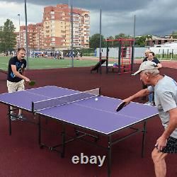 Table de tennis de table pliante de 9 pieds de taille standard pour l'intérieur avec filet en maille et 4 roues NEUF