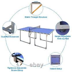 Table de tennis de table portable de 6 pieds avec filet, raquettes et balles pour une utilisation intérieure et extérieure.