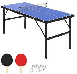 Table de tennis de table portable de taille moyenne avec filet pliable, pour une utilisation intérieure et extérieure.