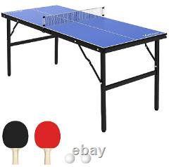 Table de tennis de table portable de taille moyenne avec filet pliable, pour une utilisation intérieure et extérieure.