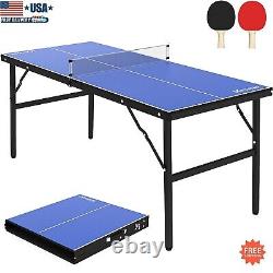 Table de tennis pliante de taille moyenne avec filet pour intérieur extérieur, bleu, 60x26x27.5 pouces