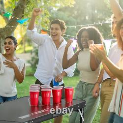 Table pliante portable de beer pong de 8' avec poignée de transport pour fête et jeu de boisson