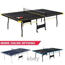 Taille Officielle Intérieur Tennis Ping Pong Table 2 Paddles Balle Inclus Noir Jaune