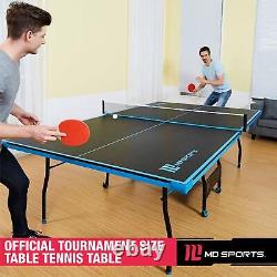 Taille Officielle Ping Pong Tennis Table Avec Boules Paddles Accessoires Bleu Noir